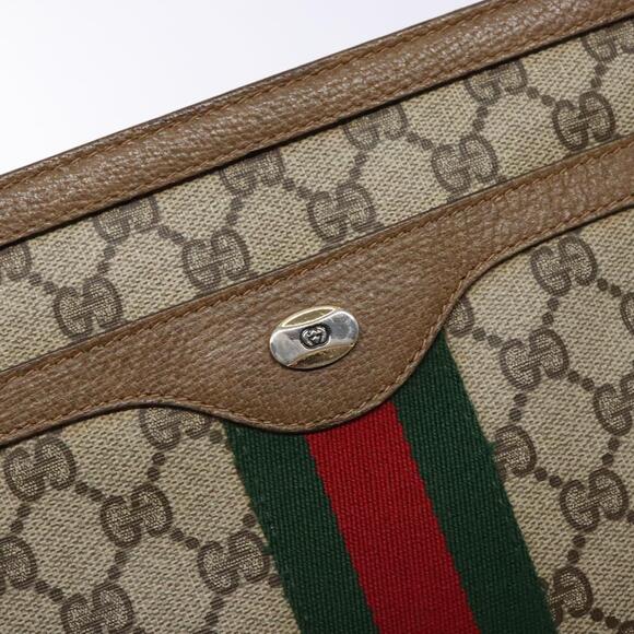GUCCI GG Supreme Web Sherry Line Shoulder Bag Pvc Beige Gold Red - Picture 14 of 16